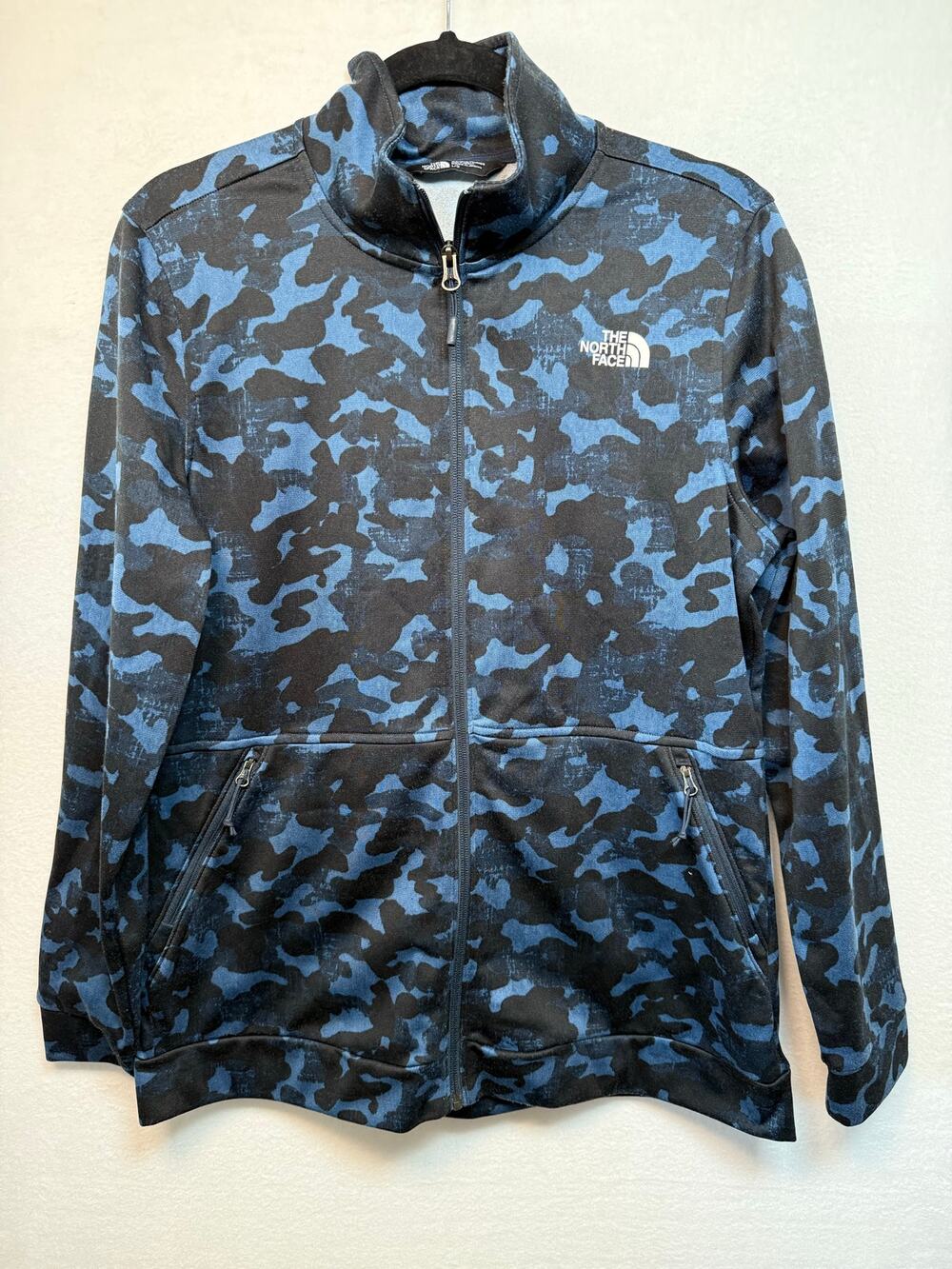 The North Face Full Zip Jacket, Black/Blue Camo Print, Size Large